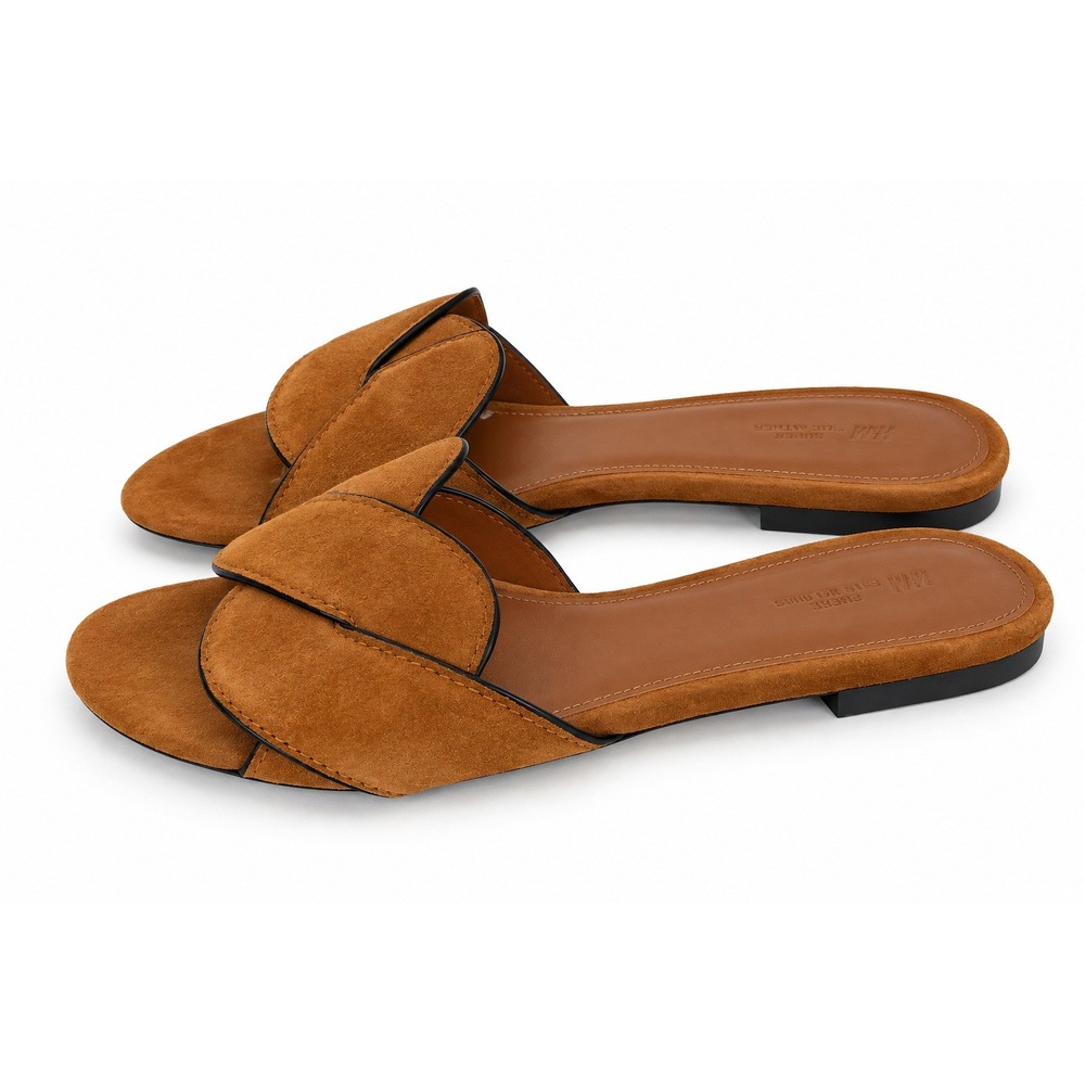 H&M Premium Selection Brown Suede Petal Slide Sandals Flats Womens 8 New
